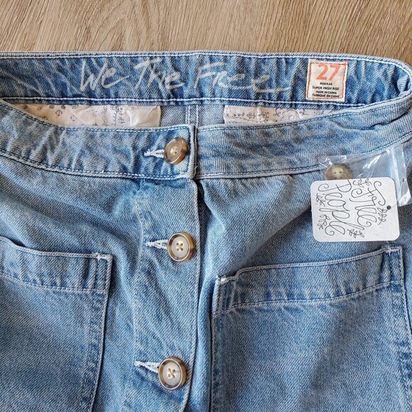 NWT Free People Denim Mini Skirt With Buttons - Picture 3 of 5